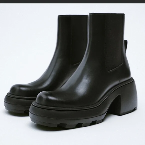 Zara chunky thick sole leather ankle boots - Picture 3 of 9
